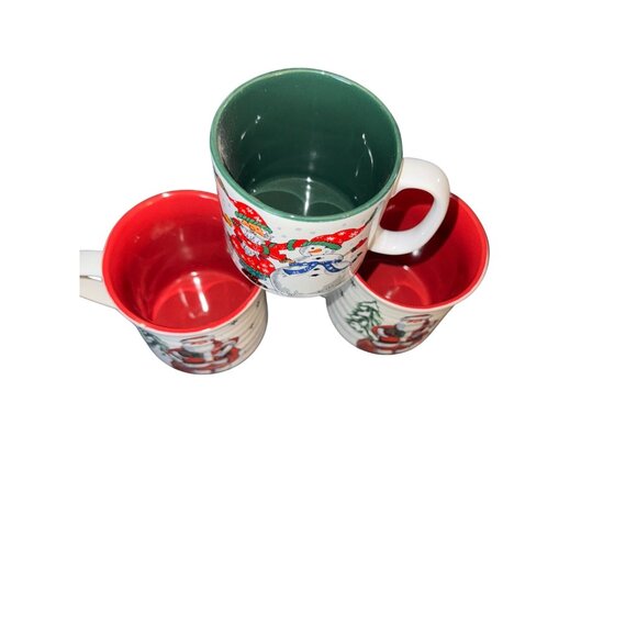 Set Of 4 Christmas Santa & Snowman Design Ceramic Coffee Mugs 4 Inch Tall - Picture 3 of 16